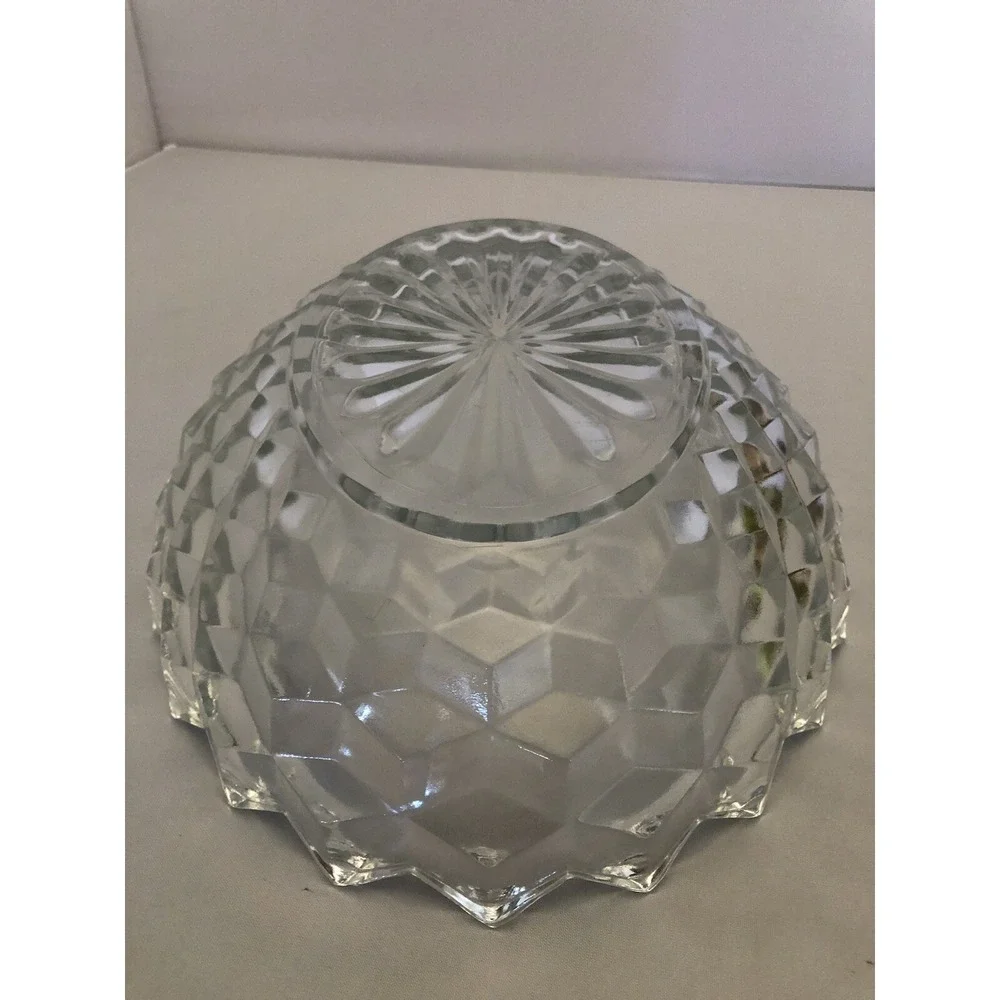 Vintage Bowl Clear Glass Starburst Etched Spiked Edges 9.5 x‎ 5